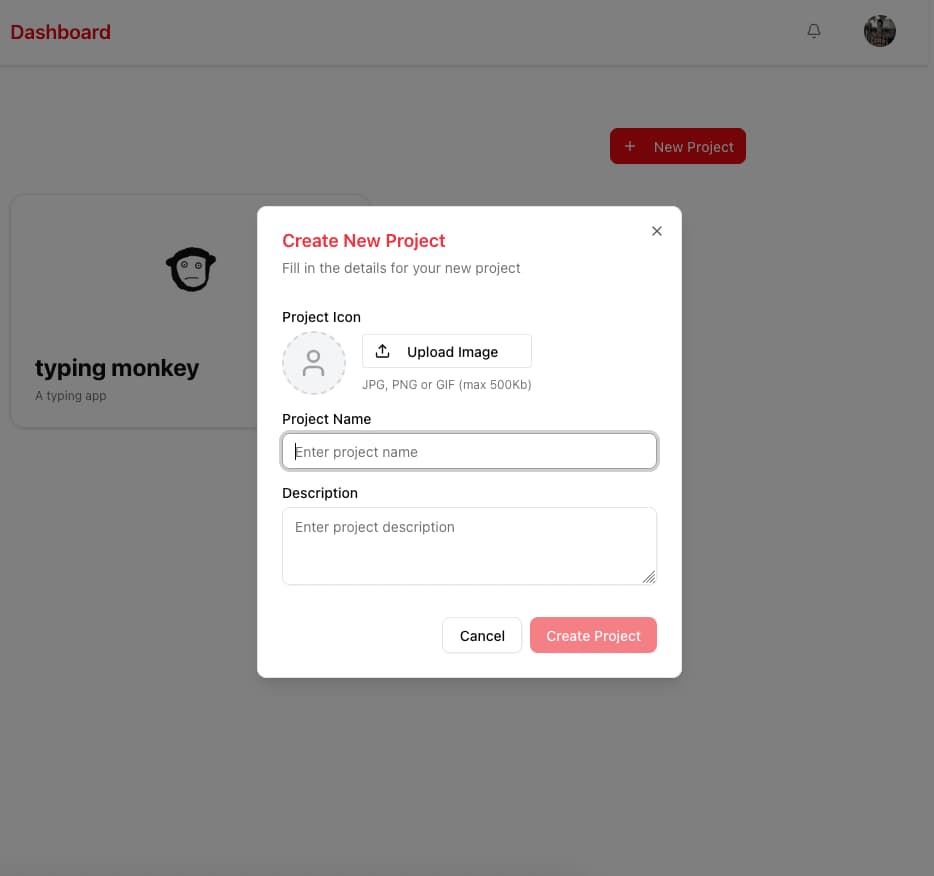 Invitte Me create project dashboard