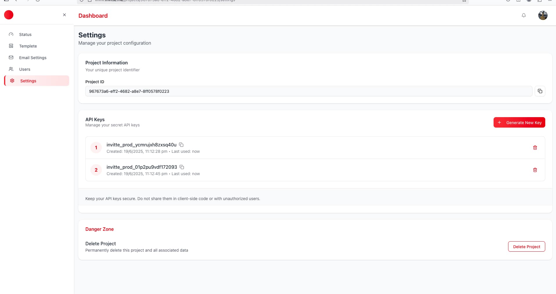 invitte me project id and secrets